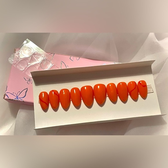 Hot Cheetos Almond Nails| Hand painted nails | Custom press on nails - Picture 2 of 4